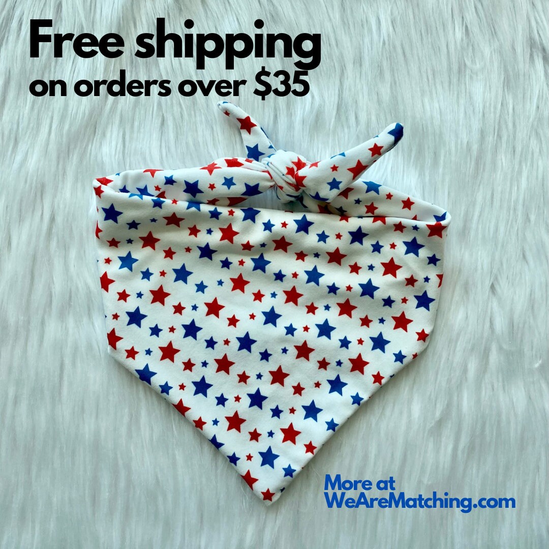 Dog Bandana + Matching Knotted Headband for Dog Mom| Red White Blue| Match Your Dog| Tie-on Dog Bandana| Add matching BowTie | For Dog Moms