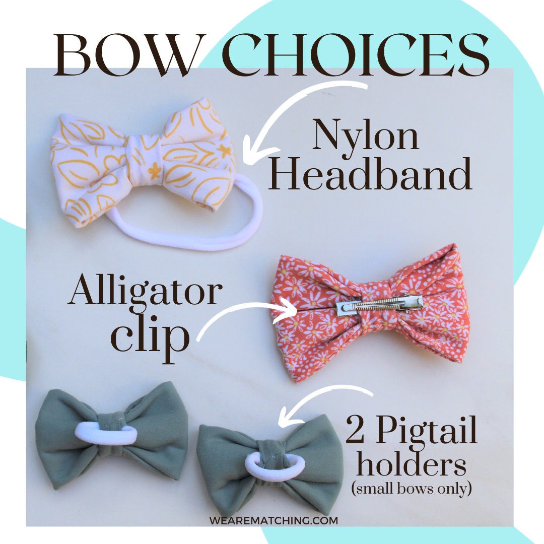 Matching Child+Mom+Dog | Bow + Dog Bandana + Knotted Headband 4 Mom| Bow=Nylon Headband OR Alligator Clip OR 2 Piggies| Bow fits Baby-Child