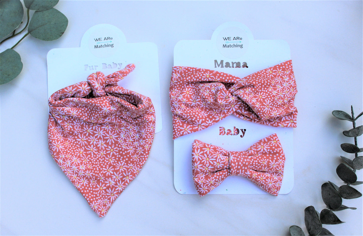 Matching Child+Mom+Dog | Bow + Dog Bandana + Knotted Headband 4 Mom| Bow=Nylon Headband OR Alligator Clip OR 2 Piggies| Bow fits Baby-Child