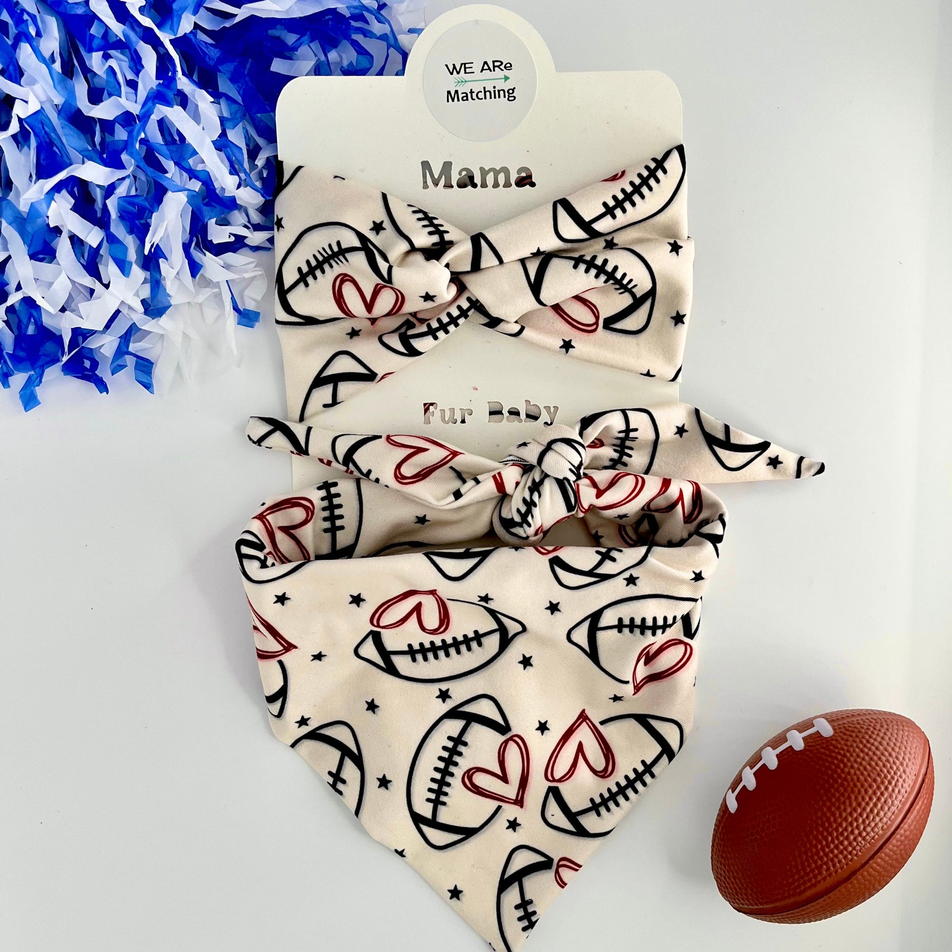 Dog Bandana + Matching Knotted Headband| Football | Match Your Dog| Tie-on Dog Bandana| Add Matching BowTie | For Football-loving Dog Moms