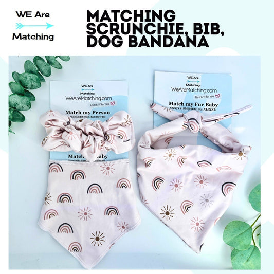 Matching Baby+Mom+Dog | Bib + Dog Bandana + Scrunchie| Tie-on Dog Bandana| Bib Fits Newborn to Toddler| Perfect Baby Shower Gift